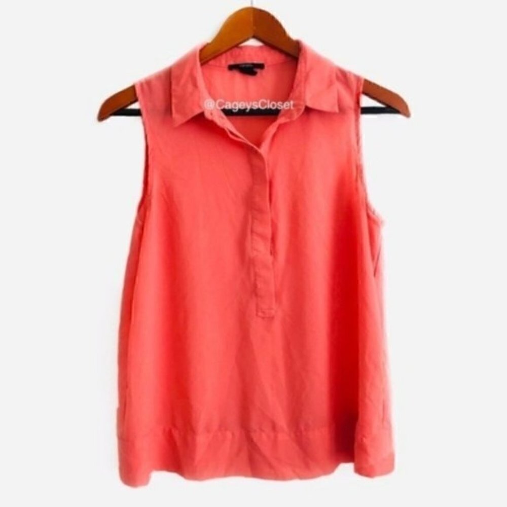 forever 21 Tank Top S Collar Pullover Half Button Placket Coral Salmon Pink
